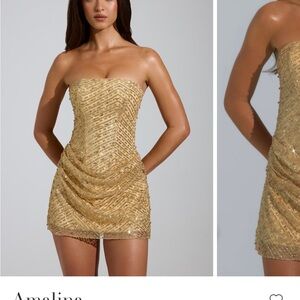Oh Polly AMALINA Strapless Gold Dress